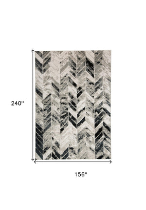 HomeRoots 4' Gray and Black Chevron Area Rug - Modern, Durable Design for Living Rooms and Cozy Spaces 13' X 20' 511516