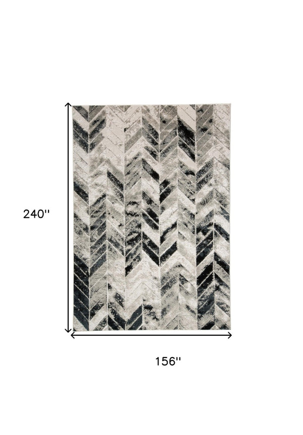 HomeRoots 4' Gray and Black Chevron Area Rug - Modern, Durable Design for Living Rooms and Cozy Spaces 13' X 20' 511516
