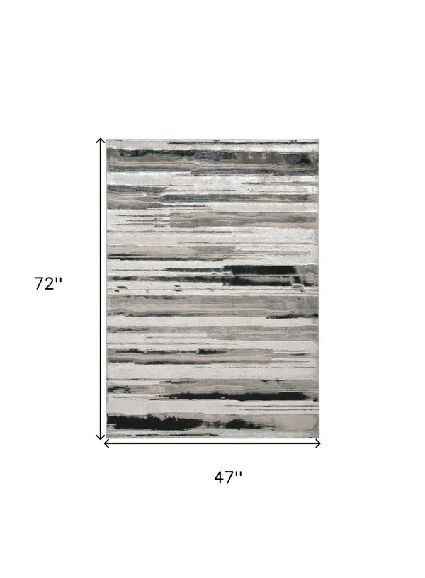 HomeRoots 4' Stylish Black and Silver Abstract Area Rug for Living Rooms, Bedrooms, and Home Offices - Non-Skid 4' X 6' 511518