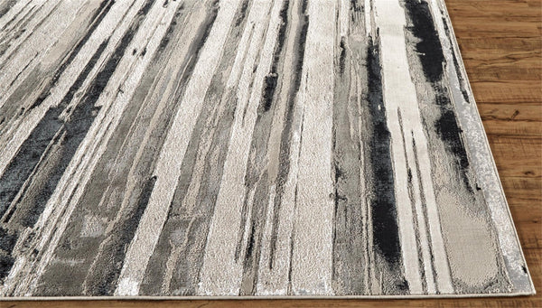 HomeRoots 4' Stylish Black and Silver Abstract Area Rug for Living Rooms, Bedrooms, and Home Offices - Non-Skid 5' X 8' 511519