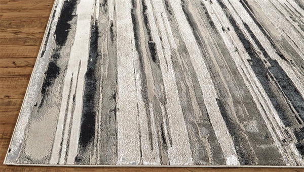 HomeRoots 4' Stylish Black and Silver Abstract Area Rug for Living Rooms, Bedrooms, and Home Offices - Non-Skid 5' X 8' 511519