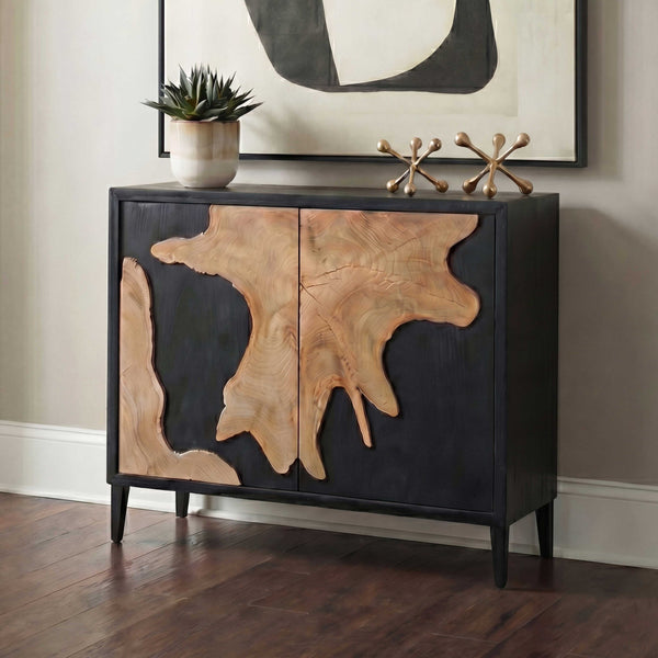 Uttermost Andrei Handcrafted Teak Root Slice Two Door Accent Cabinet Modern Rustic