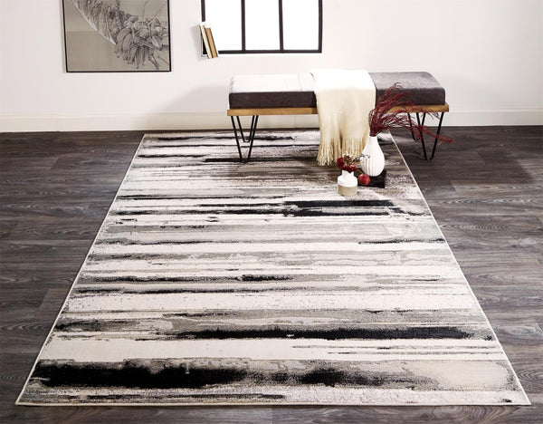HomeRoots 4' Stylish Black and Silver Abstract Area Rug for Living Rooms, Bedrooms, and Home Offices - Non-Skid 8' X 10' 511520