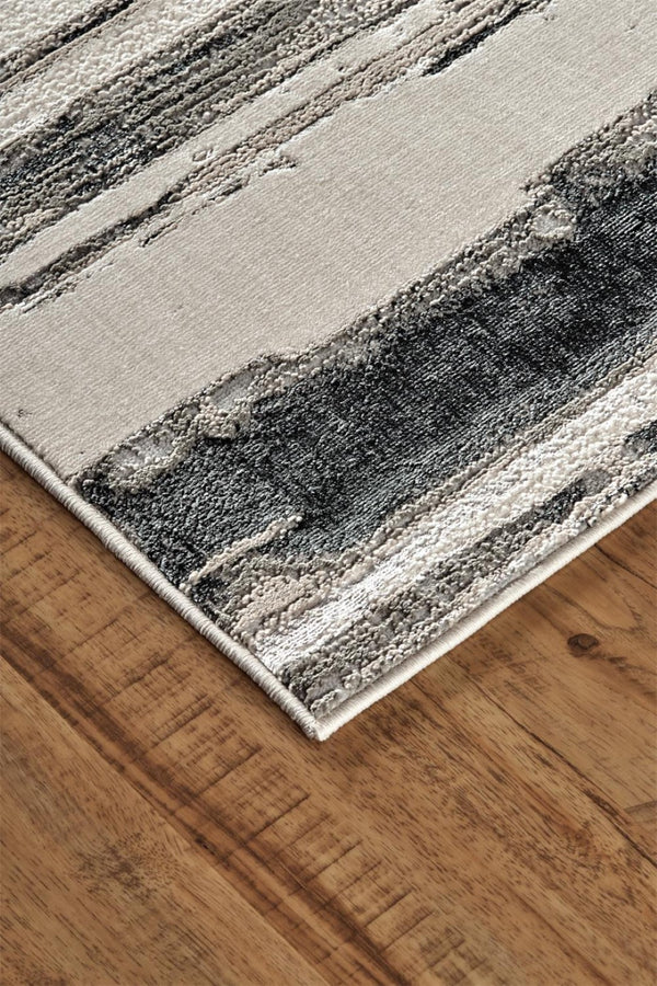 HomeRoots 4' Stylish Black and Silver Abstract Area Rug for Living Rooms, Bedrooms, and Home Offices - Non-Skid 7' X 10' 511521