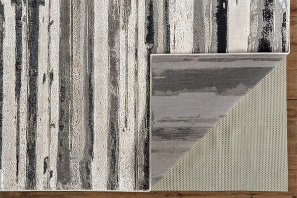 HomeRoots 4' Stylish Black and Silver Abstract Area Rug for Living Rooms, Bedrooms, and Home Offices - Non-Skid 7' X 10' 511521
