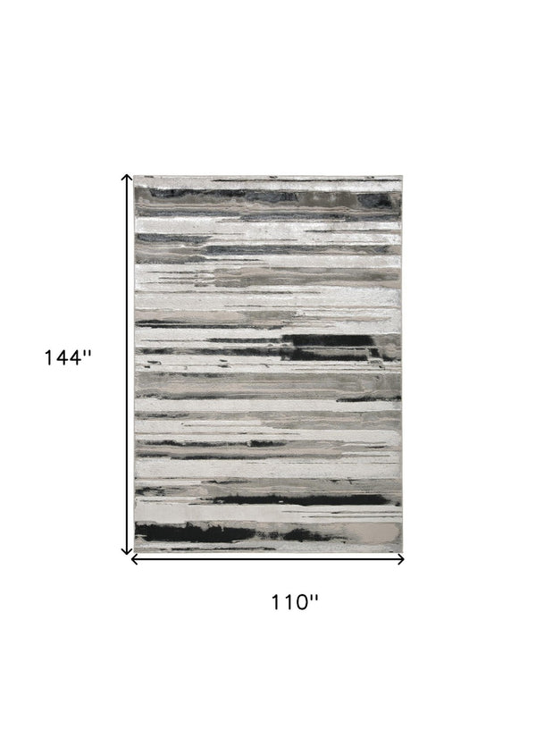 HomeRoots 4' Stylish Black and Silver Abstract Area Rug for Living Rooms, Bedrooms, and Home Offices - Non-Skid 9' X 12' 511522