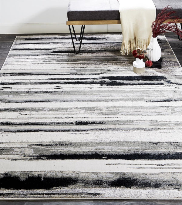 HomeRoots 4' Stylish Black and Silver Abstract Area Rug for Living Rooms, Bedrooms, and Home Offices - Non-Skid 9' X 12' 511522
