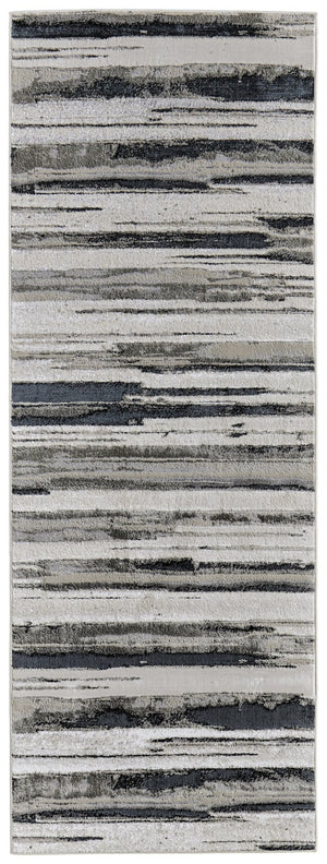 HomeRoots 4' Stylish Black and Silver Abstract Area Rug for Living Rooms, Bedrooms, and Home Offices - Non-Skid 8' Runner 511525