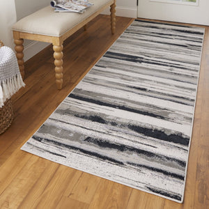 HomeRoots 4' Stylish Black and Silver Abstract Area Rug for Living Rooms, Bedrooms, and Home Offices - Non-Skid 8' Runner 511525