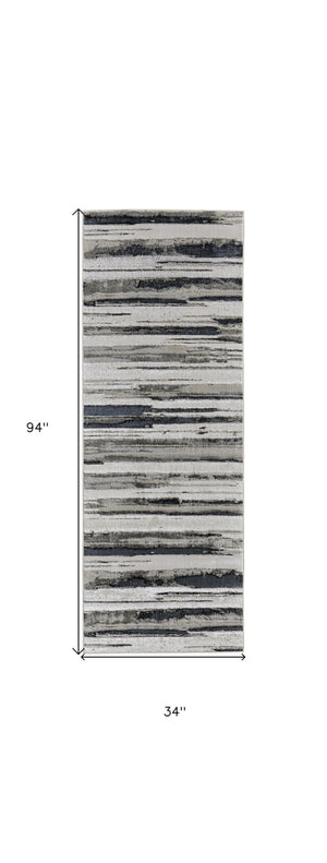 HomeRoots 4' Stylish Black and Silver Abstract Area Rug for Living Rooms, Bedrooms, and Home Offices - Non-Skid 8' Runner 511525