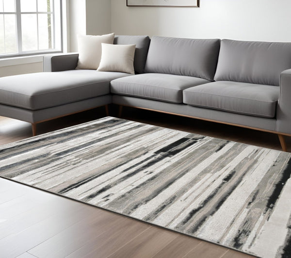 HomeRoots 4' Stylish Black and Silver Abstract Area Rug for Living Rooms, Bedrooms, and Home Offices - Non-Skid 12' X 18' 511527