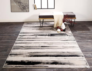 HomeRoots 4' Stylish Black and Silver Abstract Area Rug for Living Rooms, Bedrooms, and Home Offices - Non-Skid 12' X 18' 511527