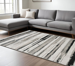HomeRoots 4' Stylish Black and Silver Abstract Area Rug for Living Rooms, Bedrooms, and Home Offices - Non-Skid 13' X 20' 511528