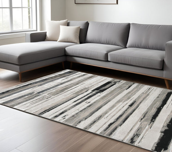 HomeRoots 4' Stylish Black and Silver Abstract Area Rug for Living Rooms, Bedrooms, and Home Offices - Non-Skid 13' X 20' 511528
