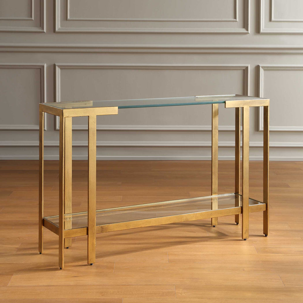 Uttermost Uttermost Kendrick Gold Leaf Metal Frame Glass Top Console for Entryway Glam Decor 51152