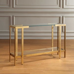 Uttermost Kendrick Gold Leaf Metal Frame Glass Top Console for Entryway Glam Decor