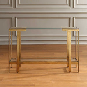Uttermost Kendrick Gold Leaf Metal Frame Glass Top Console for Entryway Glam Decor