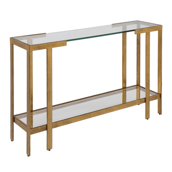 Uttermost Kendrick Gold Leaf Metal Frame Glass Top Console for Entryway Glam Decor