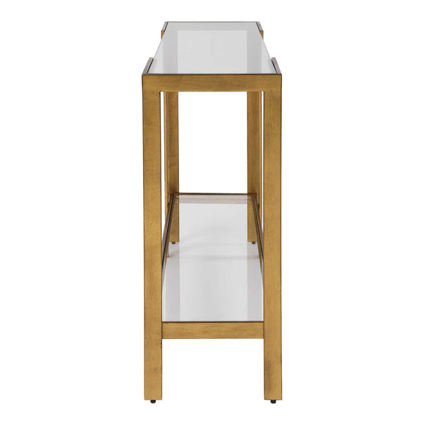 Uttermost Kendrick Gold Leaf Metal Frame Glass Top Console for Entryway Glam Decor