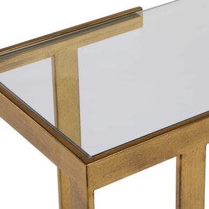 Uttermost Kendrick Gold Leaf Metal Frame Glass Top Console for Entryway Glam Decor