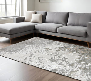 HomeRoots 4' Contemporary Silver Gray and White Abstract Area Rug - Elegant Design for Modern Spaces 8' X 10' 511532