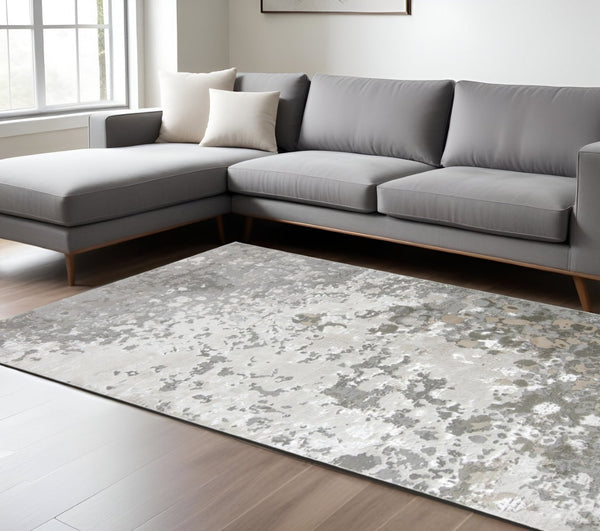 HomeRoots 4' Contemporary Silver Gray and White Abstract Area Rug - Elegant Design for Modern Spaces 8' X 10' 511532