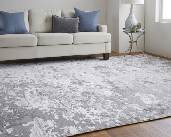 HomeRoots 4' Contemporary Silver Gray and White Abstract Area Rug - Elegant Design for Modern Spaces 10' X 13' 511536