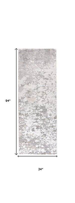 HomeRoots 4' Contemporary Silver Gray and White Abstract Area Rug - Elegant Design for Modern Spaces 8' Runner 511537