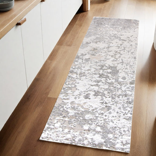 HomeRoots 4' Contemporary Silver Gray and White Abstract Area Rug - Elegant Design for Modern Spaces 8' Runner 511537