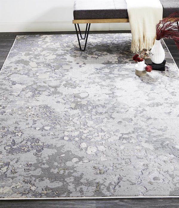 HomeRoots 4' Contemporary Silver Gray and White Abstract Area Rug - Elegant Design for Modern Spaces 12' X 15' 511538