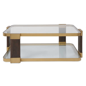 Uttermost Uttermost Ryles Tempered Glass Coffee Table with Walnut Legs and Gold Iron Accents 51153