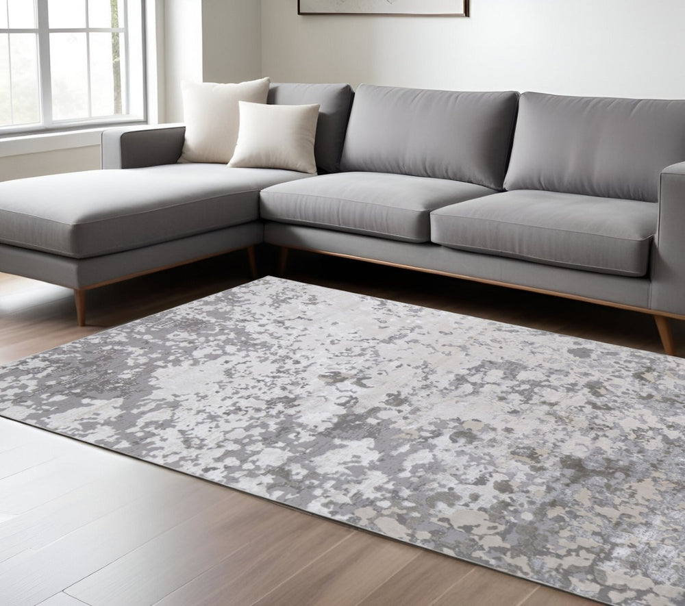 HomeRoots 4' Contemporary Silver Gray and White Abstract Area Rug - Elegant Design for Modern Spaces 13' X 20' 511540