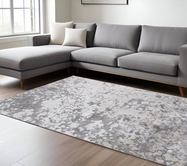 HomeRoots 4' Contemporary Silver Gray and White Abstract Area Rug - Elegant Design for Modern Spaces 13' X 20' 511540