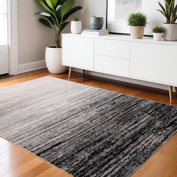 HomeRoots 4' Modern Beige and Black Abstract Area Rug - Non-Skid Design for Living Rooms and Bedrooms 4' X 6' 511542