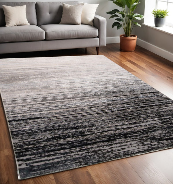 HomeRoots 4' Modern Beige and Black Abstract Area Rug - Non-Skid Design for Living Rooms and Bedrooms 5' X 8' 511543
