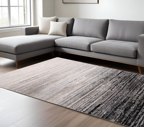 HomeRoots 4' Modern Beige and Black Abstract Area Rug - Non-Skid Design for Living Rooms and Bedrooms 8' X 10' 511544