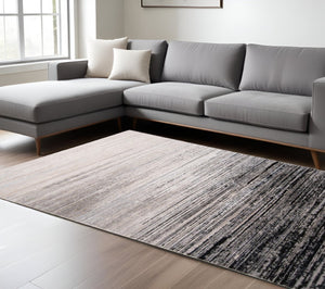 HomeRoots 4' Modern Beige and Black Abstract Area Rug - Non-Skid Design for Living Rooms and Bedrooms 8' X 11' 511547