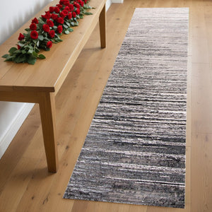 HomeRoots 4' Modern Beige and Black Abstract Area Rug - Non-Skid Design for Living Rooms and Bedrooms 8' Runner 511549