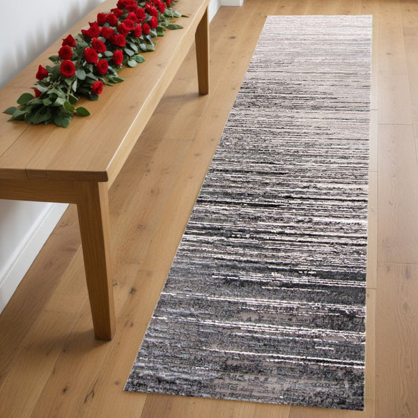HomeRoots 4' Modern Beige and Black Abstract Area Rug - Non-Skid Design for Living Rooms and Bedrooms 8' Runner 511549