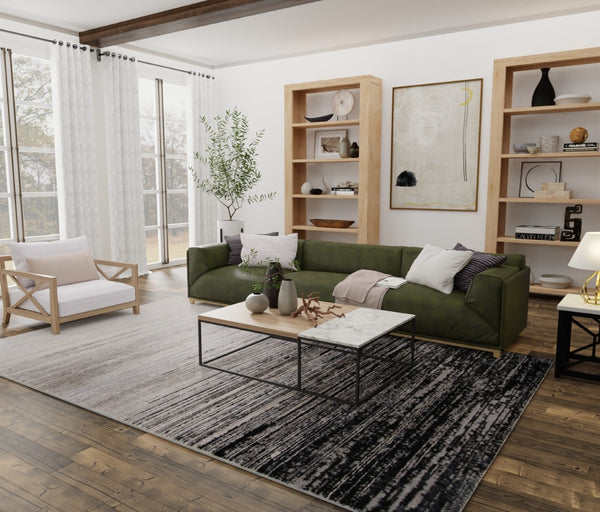 HomeRoots 4' Modern Beige and Black Abstract Area Rug - Non-Skid Design for Living Rooms and Bedrooms 8' Runner 511549