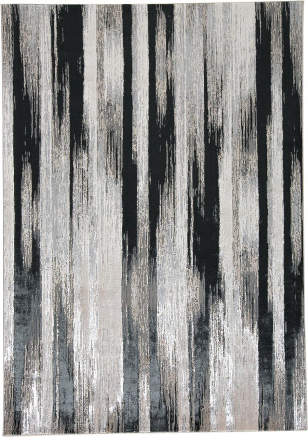 HomeRoots 4' Abstract Power Loomed Area Rug in Black, Silver, and Gray - Modern, Durable Design for Any Space 4' X 6' 511554
