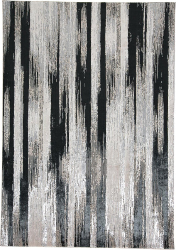 HomeRoots 4' Abstract Power Loomed Area Rug in Black, Silver, and Gray - Modern, Durable Design for Any Space 4' X 6' 511554