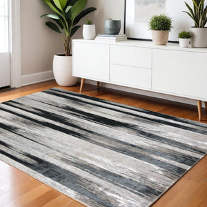 HomeRoots 4' Abstract Power Loomed Area Rug in Black, Silver, and Gray - Modern, Durable Design for Any Space 4' X 6' 511554