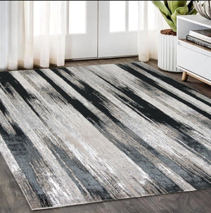 HomeRoots 4' Abstract Power Loomed Area Rug in Black, Silver, and Gray - Modern, Durable Design for Any Space 5' X 8' 511555
