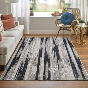 HomeRoots 4' Abstract Power Loomed Area Rug in Black, Silver, and Gray - Modern, Durable Design for Any Space 8' X 10' 511556