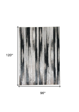 HomeRoots 4' Abstract Power Loomed Area Rug in Black, Silver, and Gray - Modern, Durable Design for Any Space 8' X 10' 511556