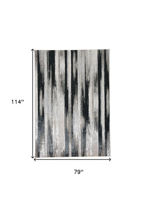 HomeRoots 4' Abstract Power Loomed Area Rug in Black, Silver, and Gray - Modern, Durable Design for Any Space 7' X 10' 511557