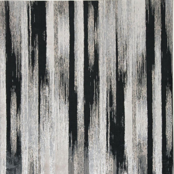 HomeRoots 4' Abstract Power Loomed Area Rug in Black, Silver, and Gray - Modern, Durable Design for Any Space 9' X 12' 511558