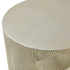 Uttermost Cassandra Sculptural Gold Leaf Drum Table for Eclectic Living Spaces