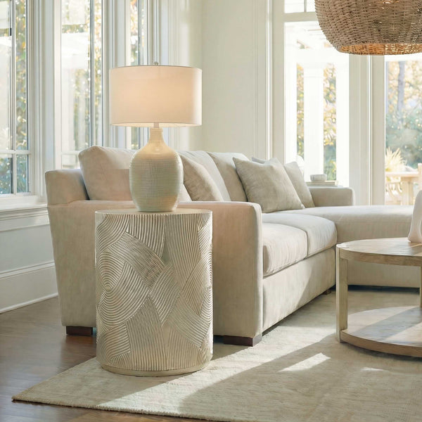 Uttermost Cassandra Sculptural Gold Leaf Drum Table for Eclectic Living Spaces